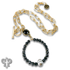 Pink Panache Brands black pave rhinestone bead necklace with Austrian crystal, featuring sparkling stones and a stylish design.
