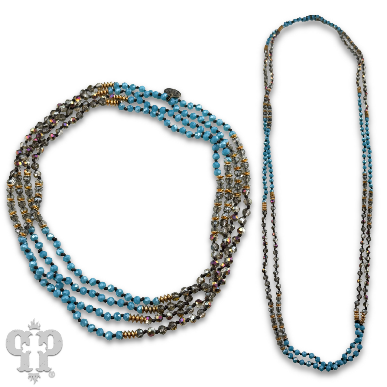 Turquoise blue bead necklace from Pink Panache Brands featuring round beads on a delicate string.