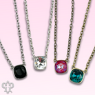 Austrian square crystal chain necklace by Pink Panache Brands with 12mm iridescent bronze crystals, showcasing a delicate jewelry design.