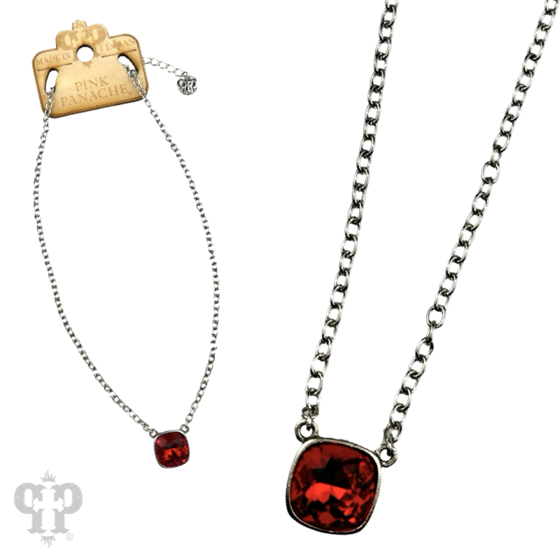 Austrian square crystal chain necklace by Pink Panache Brands featuring bronze iridescent 12mm crystals.