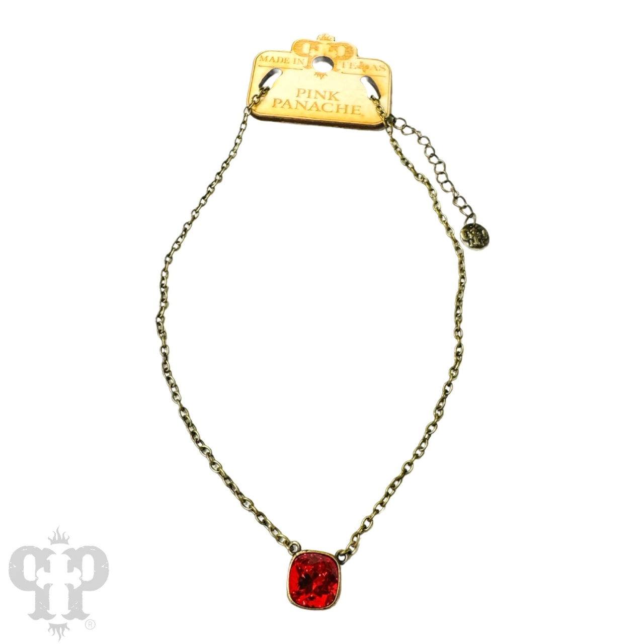Austrian square crystal chain necklace by Pink Panache Brands with 12mm iridescent bronze crystals, showcasing a stylish jewelry design.