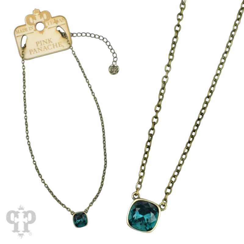 Austrian square crystal chain necklace by Pink Panache Brands, bronze iridescent 12mm square crystals, elegant jewelry accessory.
