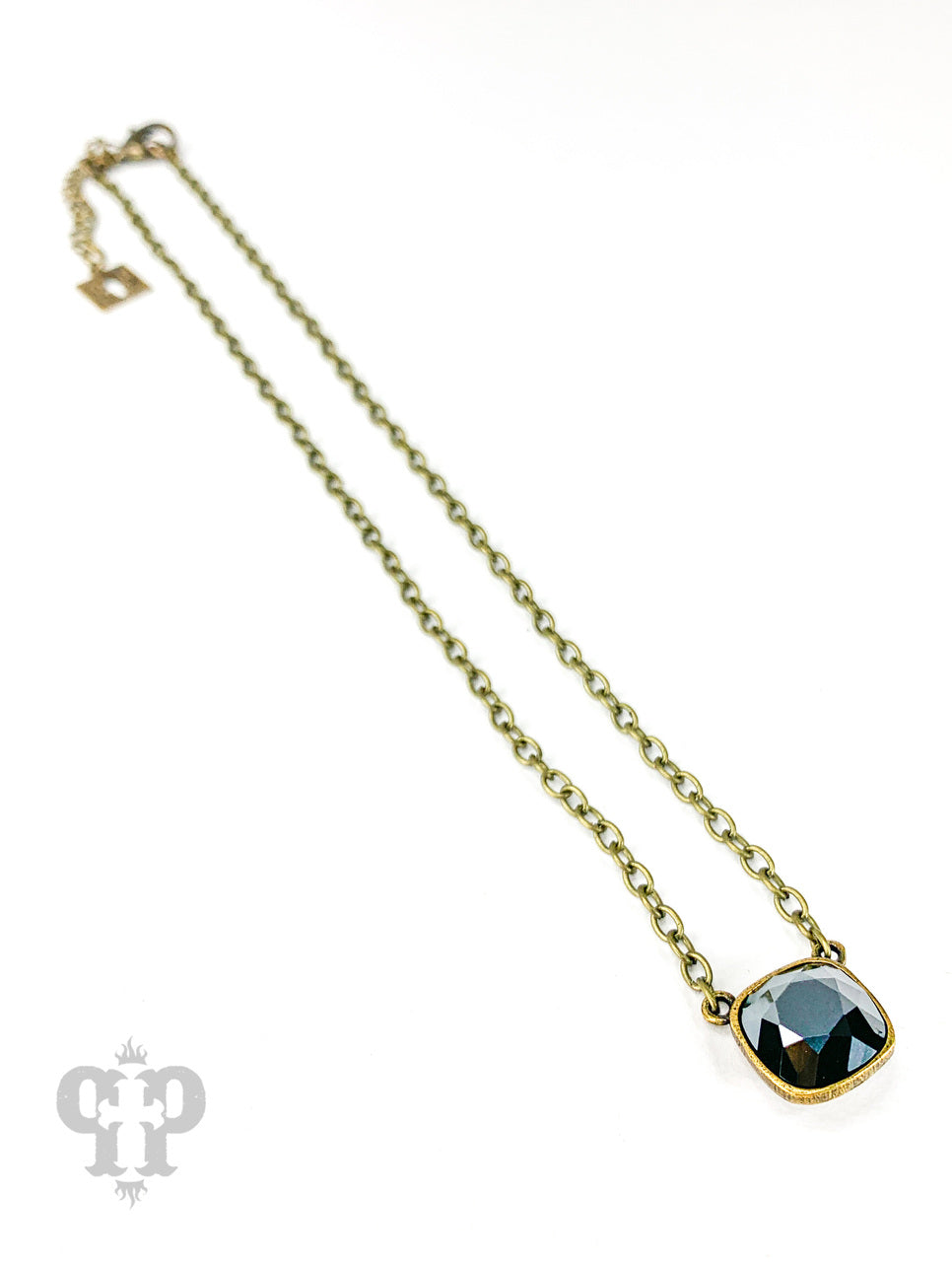Austrian square crystal chain necklace by Pink Panache Brands featuring iridescent bronze 12mm crystals, elegant jewelry accessory