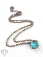Austrian square crystal chain necklace by Pink Panache Brands, bronze iridescent 12mm crystals on a stylish chain.