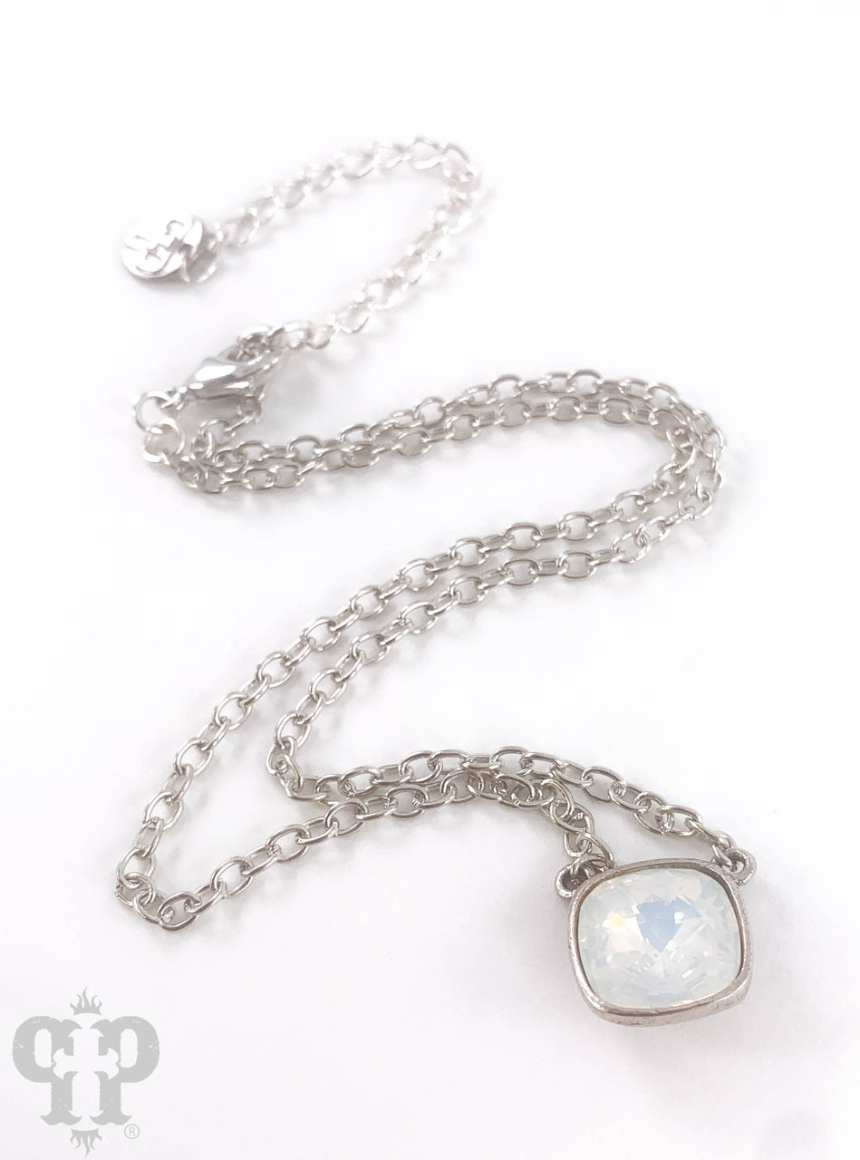 Austrian square crystal chain necklace by Pink Panache Brands, bronze iridescent 12mm square crystals on a stylish chain.