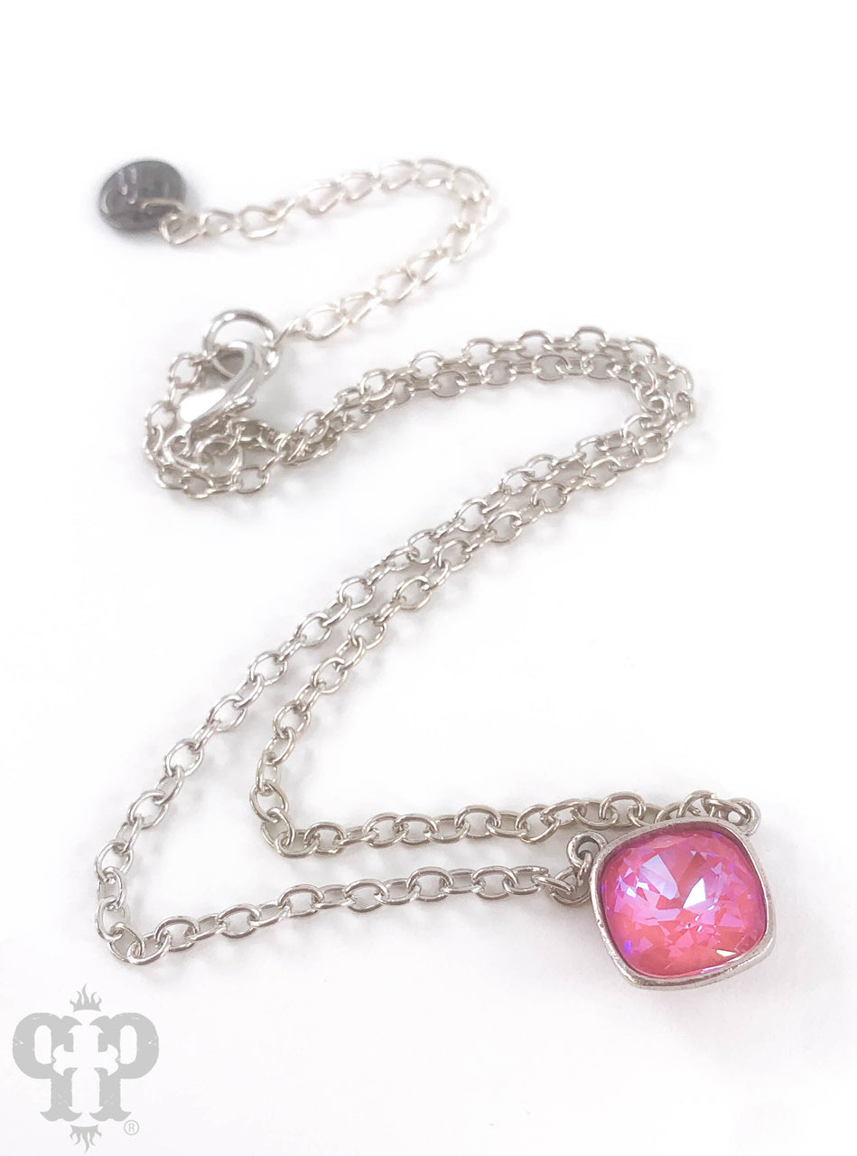 Austrian square crystal chain necklace by Pink Panache Brands with bronze iridescent 12mm square crystals.