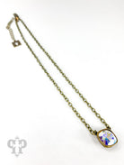 Austrian square crystal chain necklace in bronze iridescent finish, 12mm by Pink Panache Brands, featuring sparkling square crystals.