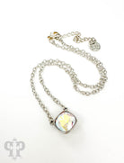 Austrian square crystal chain necklace by Pink Panache Brands featuring bronze iridescent 12mm crystals, close-up view of elegant jewelry.