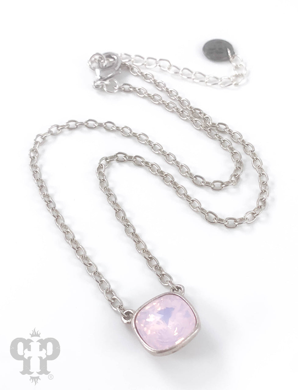 Austrian square crystal chain necklace in bronze iridescent finish, 12mm, by Pink Panache Brands, featuring a sparkling square crystal design.