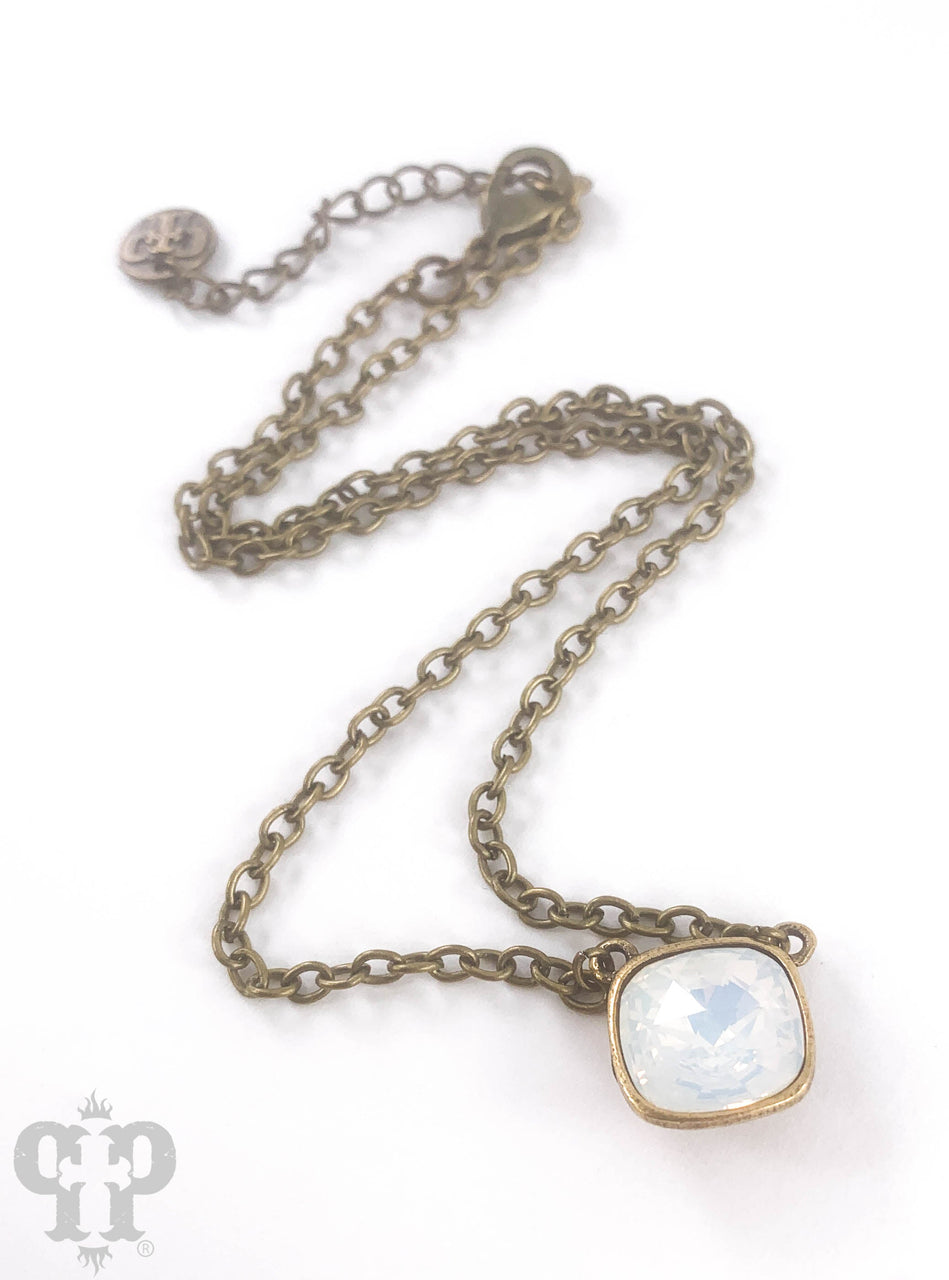 Austrian square crystal chain necklace by Pink Panache Brands with iridescent bronze 12mm crystals, elegant jewelry accessory.