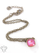 Austrian square crystal chain necklace by Pink Panache Brands featuring bronze iridescent 12mm crystals.