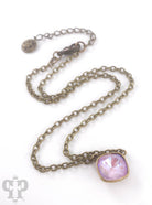 Austrian square crystal chain necklace in bronze iridescent finish, 12mm, by Pink Panache Brands, featuring shimmering square crystals.