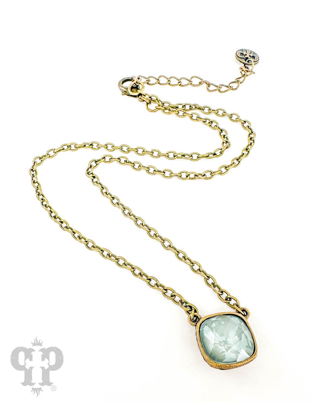 Austrian square crystal chain necklace by Pink Panache Brands, bronze iridescent 12mm square crystals on a delicate chain.