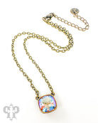 Austrian square crystal chain necklace in bronze iridescent finish, 12mm size, by Pink Panache Brands, with sparkling square crystals.