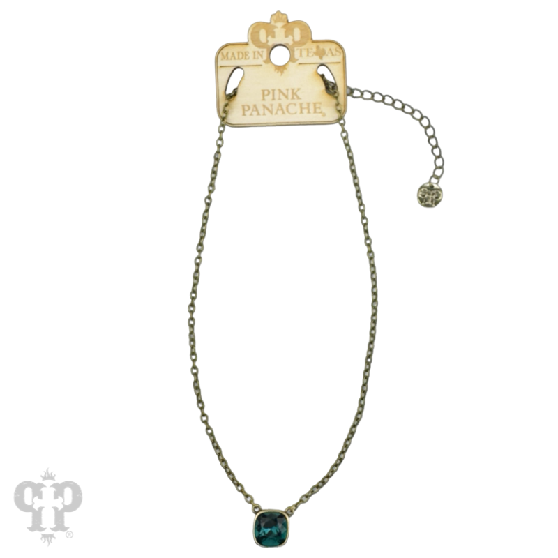 Austrian square crystal chain necklace by Pink Panache Brands featuring 12mm iridescent bronze-colored crystals.