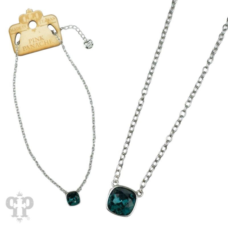 Austrian square crystal chain necklace in bronze iridescent finish, 12mm, by Pink Panache Brands, showcasing a sparkling chain detail.