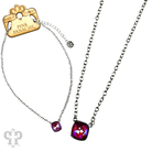 Austrian square crystal chain necklace by Pink Panache Brands with iridescent bronze 12mm crystals, close-up of the sparkling jewelry.