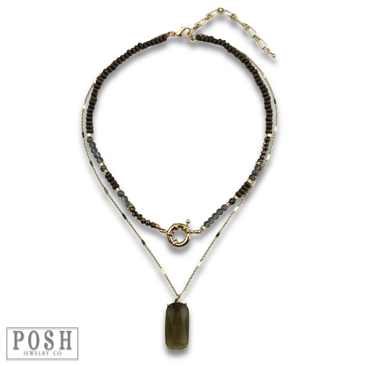 Brown Necklace with large glass pendant from Pink Panache Brands, featuring a stylish and eye-catching jewelry design.