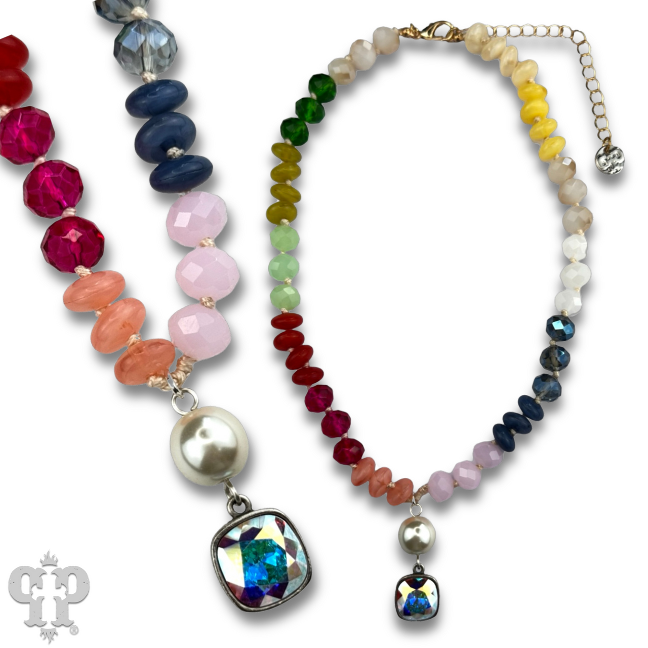 Pink Panache Brands necklace featuring brown stone and faceted beads with sparkling Austrian crystals.