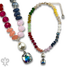 Pink Panache Brands necklace featuring brown stone and faceted beads with sparkling Austrian crystals.