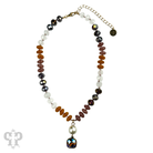Pink Panache Brands necklace featuring brown stone and faceted beads with sparkling Austrian crystals.