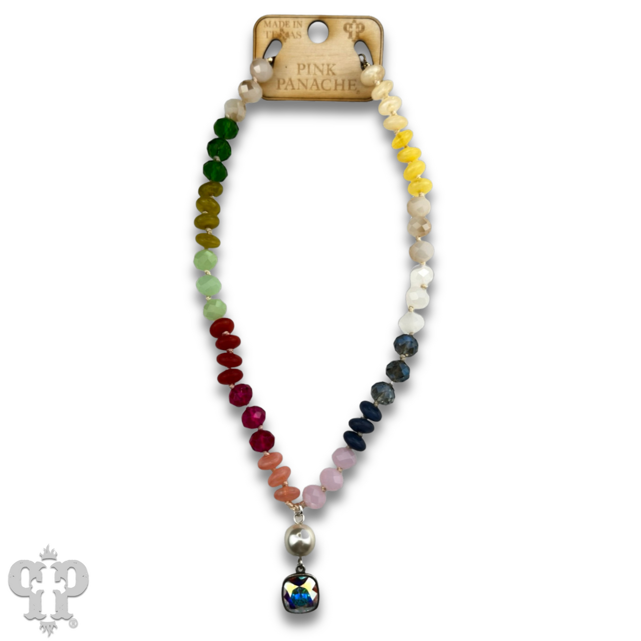 Pink Panache Brands necklace featuring brown stone and faceted beads with sparkling Austrian crystals.