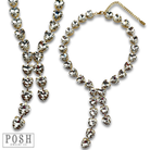 Pink Panache Brands rhinestone heart lariat necklace featuring a sparkling clear rhinestone heart pendant on a delicate chain.