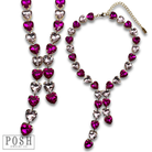 Pink Panache Brands rhinestone heart lariat necklace with sparkling clear rhinestones and elegant heart pendant.