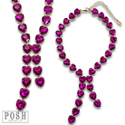 Clear rhinestone heart lariat necklace from Pink Panache Brands featuring a delicate chain and sparkling heart pendant.