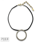 Gold round rhinestone pendant necklace from Pink Panache Brands, featuring sparkling rhinestones on a sleek chain.