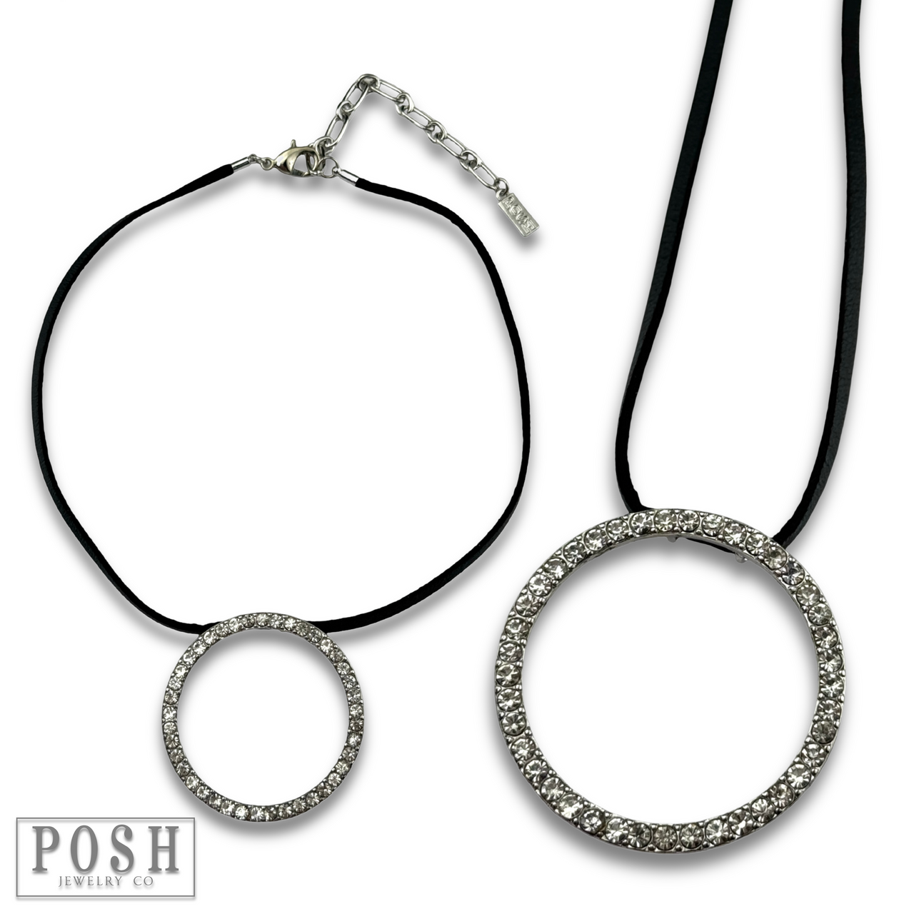 Gold round rhinestone pendant necklace from Pink Panache Brands, featuring a sparkling circular design on a delicate chain.