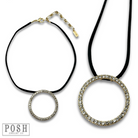 Gold round rhinestone pendant necklace from Pink Panache Brands, featuring a sparkling circular design on a delicate chain.