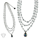 Pink Panache Brands three-strand pearl and faceted acrylic bead necklace with Austrian crystals, elegant jewelry for stylish looks.