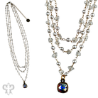 Three-strand pearl and faceted acrylic bead necklace with Austrian crystal by Pink Panache Brands, showcasing elegant jewelry design.