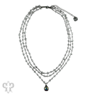 Pink Panache Brands three-strand pearl and faceted acrylic bead necklace with Austrian crystals, showcasing elegant jewelry design.