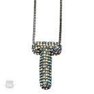 Silver necklace featuring a rhinestone letter pendant on a Pink Panache Brands jewelry piece, showcasing a sparkling letter charm.