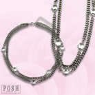 Silver double strand curb chain necklace by Pink Panache Brands showing the layered, textured chain design.