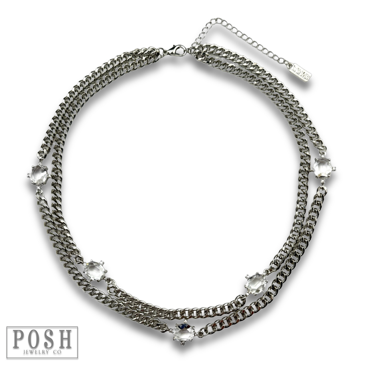 Silver double strand curb chain necklace by Pink Panache Brands featuring sleek, interconnected links on a stylish jewelry piece.