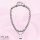 Silver tone double chain necklace from Pink Panache Brands featuring layered chain design and a sleek, modern style.