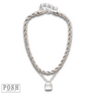 Silver tone double chain necklace from Pink Panache Brands featuring layered chains and sleek metallic finish.