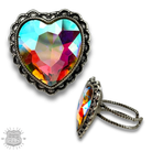 Pink Panache Brands rhinestone heart ring with pink hue, featuring sparkling stones and a delicate heart shape.
