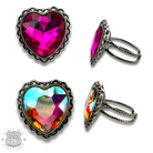 Fuchsia pink Rhinestone Heart Ring by Pink Panache Brands, featuring a sparkling heart design on a silver-tone band.