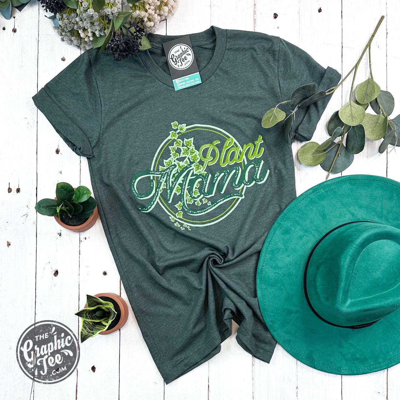 Plant Mama short sleeve crewneck graphic tee by The Graphic Tee, featuring a stylish plant-themed design on a casual shirt.