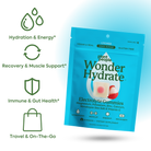 Plant People WonderHydrate Electrolyte Gummies in a clear container, showing colorful gummies for hydration and replenishment.