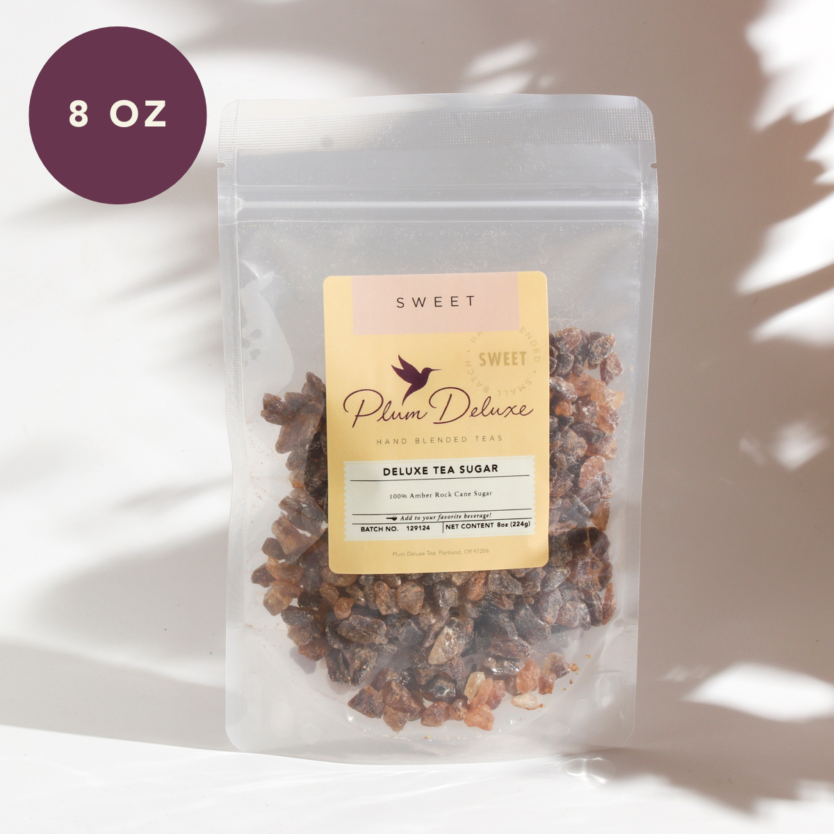 Deluxe Plum Deluxe Tea Rock Sugar for Tea, 4 oz, crystalline sugar cubes designed to sweeten and enhance tea flavors.
