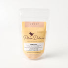 Plum Deluxe Honey Dust with cane sugar and raw honey in a 4 oz package, fine granulated sweetener with natural golden color.