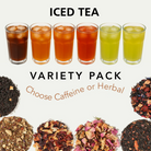 Assorted Plum Deluxe Tea Iced Tea Variety Pack with six different flavored caffeinated iced teas in colorful bottles.