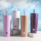 Dark purple Plum Deluxe Tea hot and cold tumbler with lid, designed for hot and iced tea.