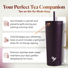 Dark purple Plum Deluxe Tea hot and cold tumbler with lid, designed for tea on the go, suitable for hot and iced beverages.