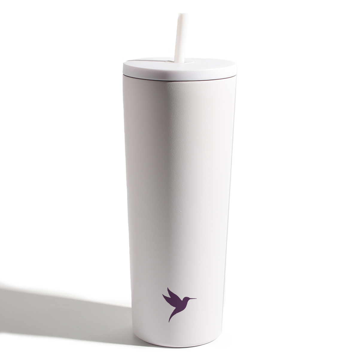 Dark purple Plum Deluxe Tea hot and cold tumbler with lid, designed for hot and iced teas, featuring a sleek, insulated design.
